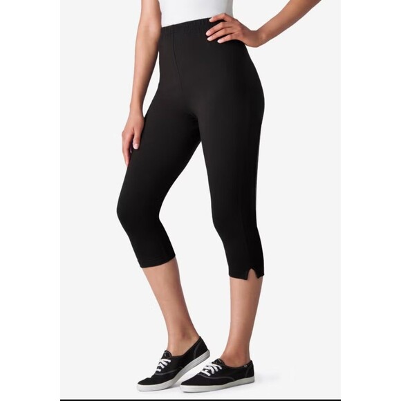 Women Within Stretch Cotton Capri Leggings Size 1X (22-24) Black - Picture 1 of 3